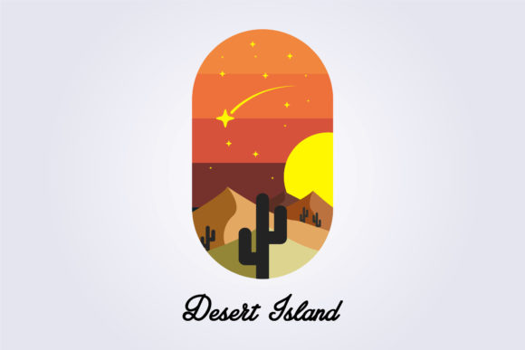 Desert Island Poster with Cactus Logo Vector: A Creative Graphic Design Solution