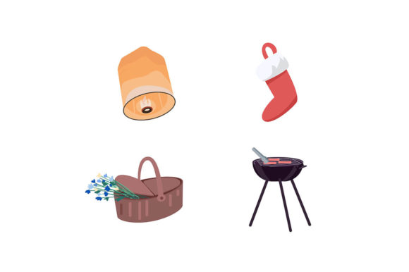 Holiday Decoration Flat Color Object Set: A Versatile Design Resource for Creative Projects