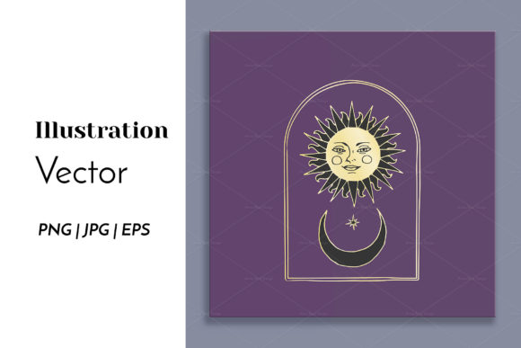 Mystic Sun with a Face and Crescent