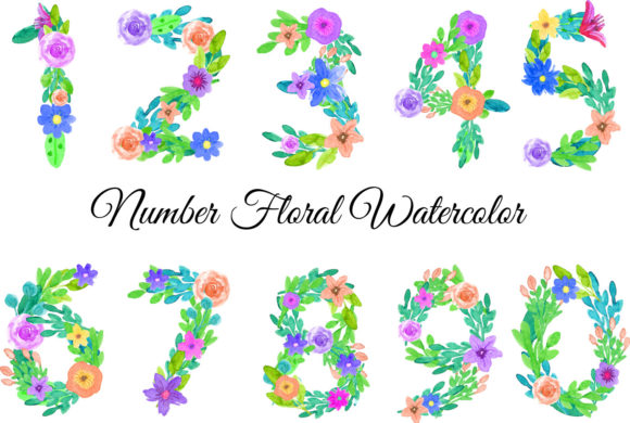 Number Floral Watercolor