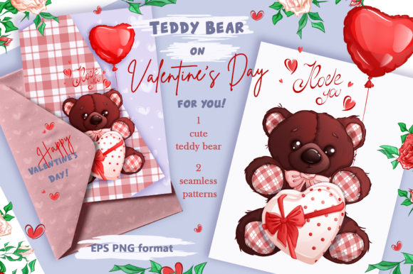 Teddy Bear on Valentine’s Day Clipart Patterns