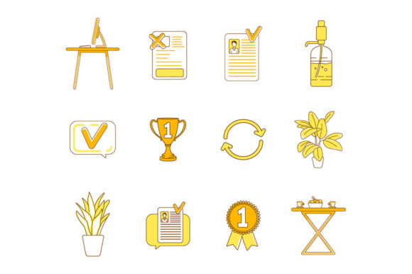 Yellow Linear Office Items Set